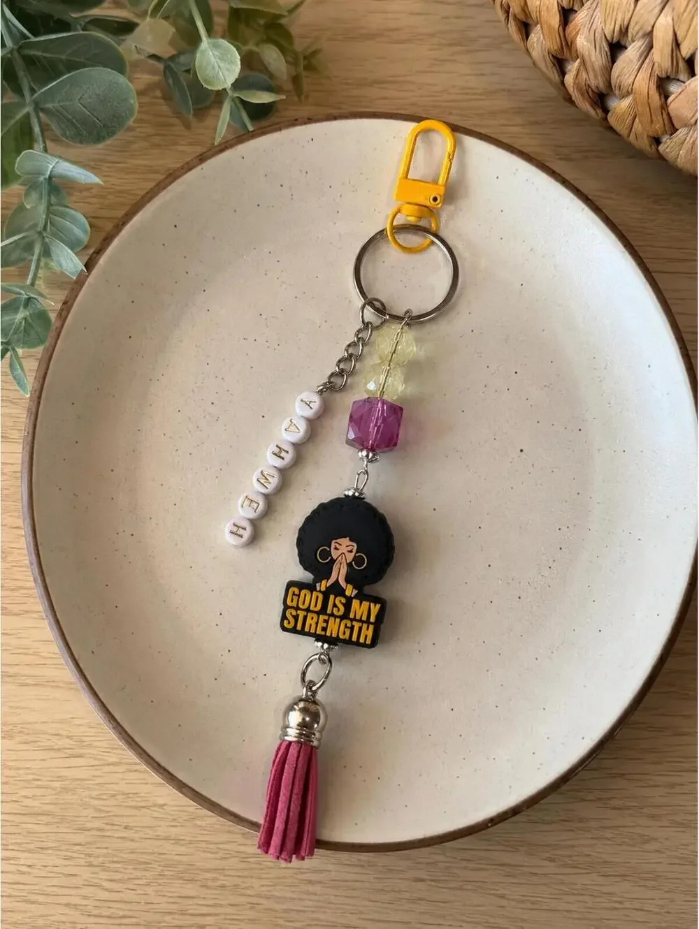 392 New Handmade 'God Is My Strength' Yahweh Keychain Bag Charm 0000392